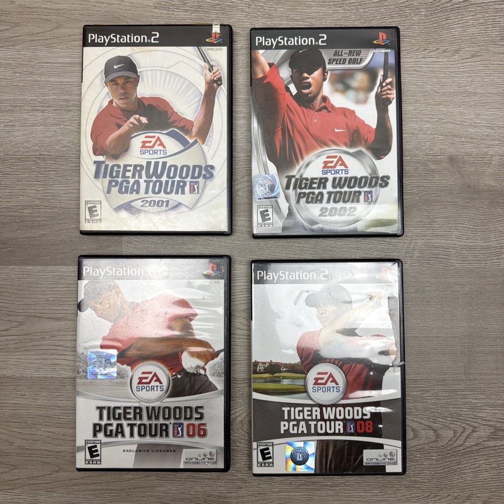 PS2 Game Lot of 4:Tiger Woods PGA Tour 2001, 2002, 2006, 2008 Complete Very Nice